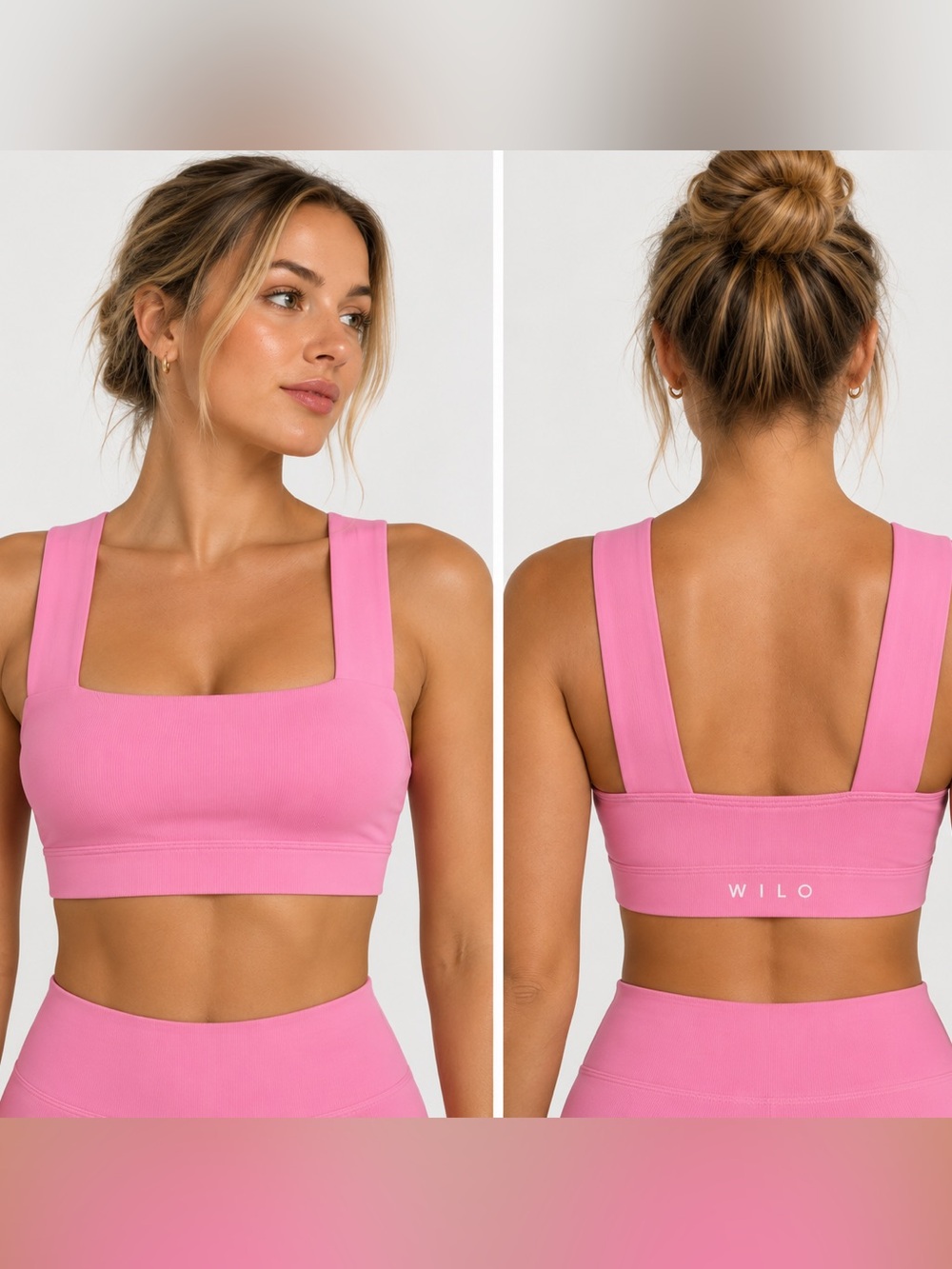 WILO The Label Pink Ribbed Sports Bra Crop Top M Pilates Yoga Activewear